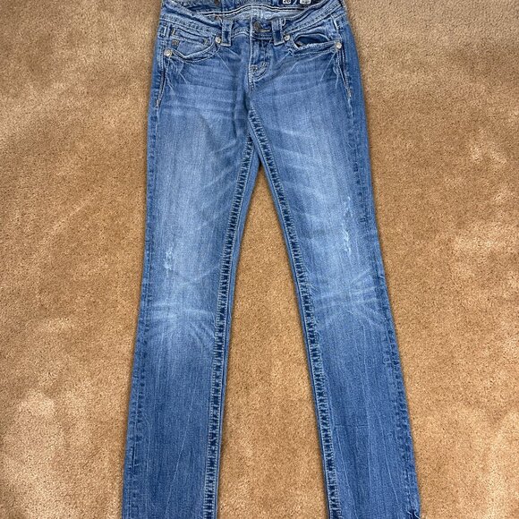 Y2K Miss Me Jeans Womens Blue Rhinestone Cross Signature Straight Jeans Size 26 - Picture 3 of 7